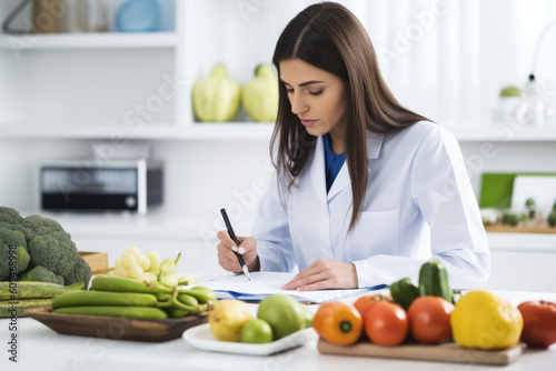 Female nutritionist at her workplace, AI Generated photo