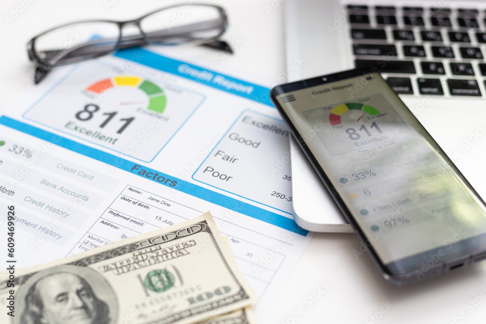 Obraz premium report credit score banking borrowing application risk form document loan business market concept - stock image
