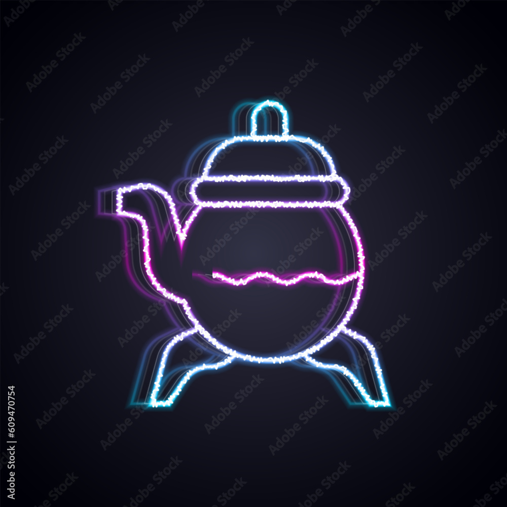 Glowing neon line Classic teapot icon isolated on black background. Vector Glowing neon line Classic teapot icon isolated on black background. Vector