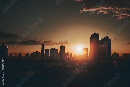 The beautiful sunset seen in the big metropolitan city