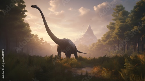 Brachiosaurus' Majestic Graze in the Jurassic Meadow © VisualMarketplace
