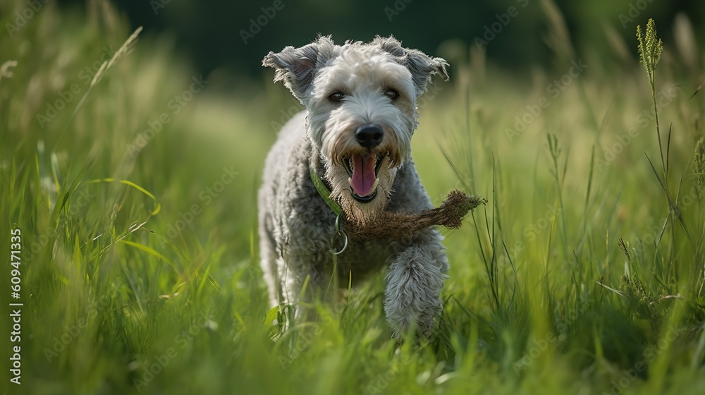 Pumi's Playful Tug of War in a Green Meadow