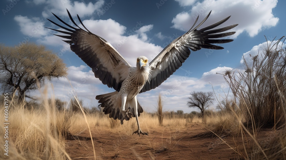 Fototapeta premium Secretary Bird's Kick in the African Savannah