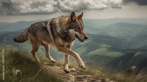 Italian Wolf's Playful Chase in the Apennine Mountains