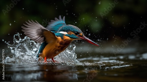 Kingfisher's Successful Plunge in a Crystal Clear Stream © VisualMarketplace