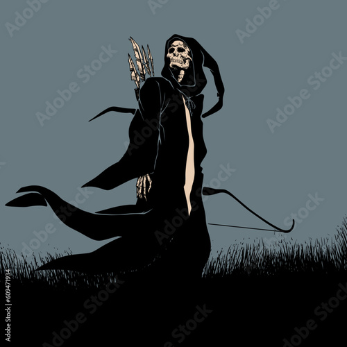 Grim reaper archer vector illustration