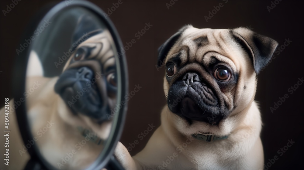 Pug Puppy's First Encounter with a Mirror