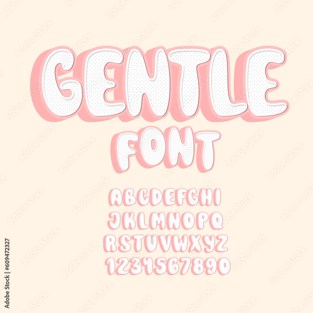 Gentle Cute Baby Born Font. Tender Childish Alphabet. Kids Soft Pink Letters and Numbers.
