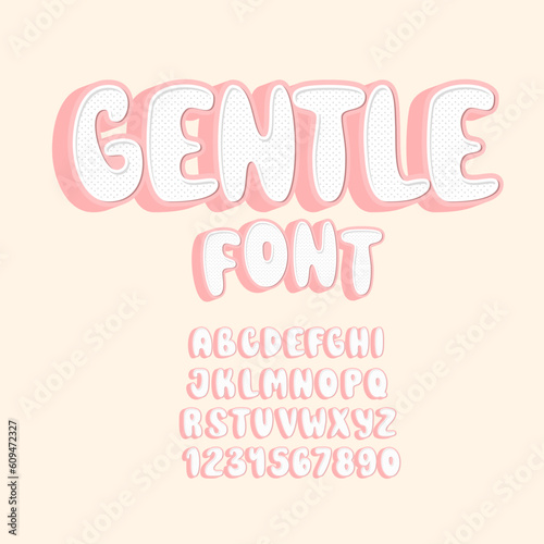 Gentle Cute Baby Born Font. Tender Childish Alphabet. Kids Soft Pink Letters and Numbers.