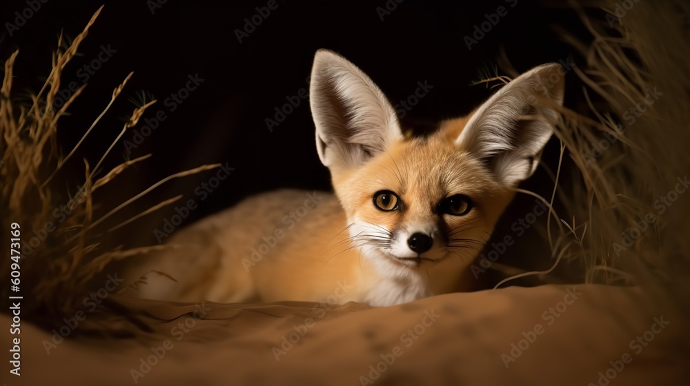 Fototapeta premium Fennec Fox's Night-time Foraging in the Sahara Desert