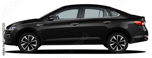 Realistic Vector 3D Isolated Black Car manual tracing Sedan with Gradients and side view