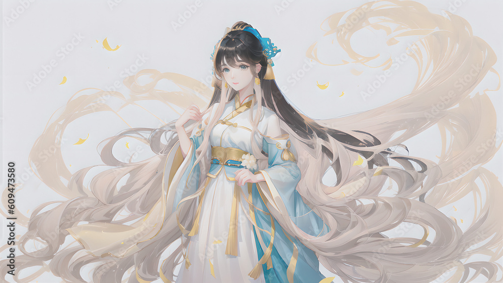 Fototapeta premium Kung fu chinese girl dressed in traditional clothing created by generative AI.