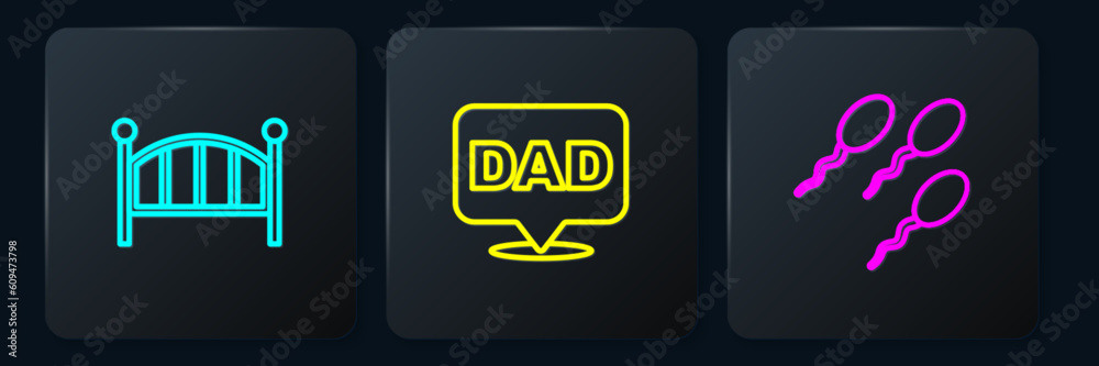 Set line Baby crib cradle bed, Sperm and Speech bubble dad. Black square button. Vector Set line Baby crib cradle bed, Sperm and Speech bubble dad. Black square button. Vector