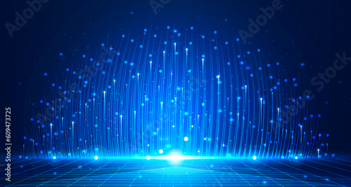 Digital technology Ai big data speed connect blue background, cyber nano information, abstract communication, innovation future tech data, internet network connection, line dot illustration 3d vector