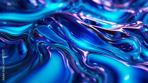 Neon blue metallic liquid background. IA generative. 