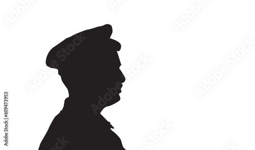 Profile silhouette man in a peaked cap. Silhouette face turned to the right. Vector silhouette man