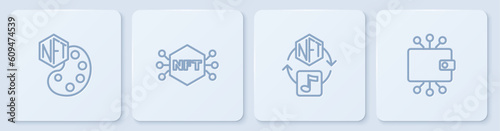 Set line NFT Digital crypto art, and Cryptocurrency wallet. White square button. Vector