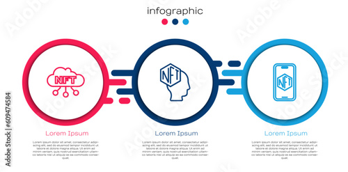 Set line NFT cloud, Digital crypto art and Mobile with store app. Business infographic template. Vector