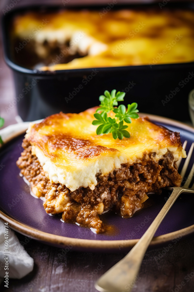 Piece of tasty hot lasagna. Generative AI Piece of tasty hot lasagna. Generative AI