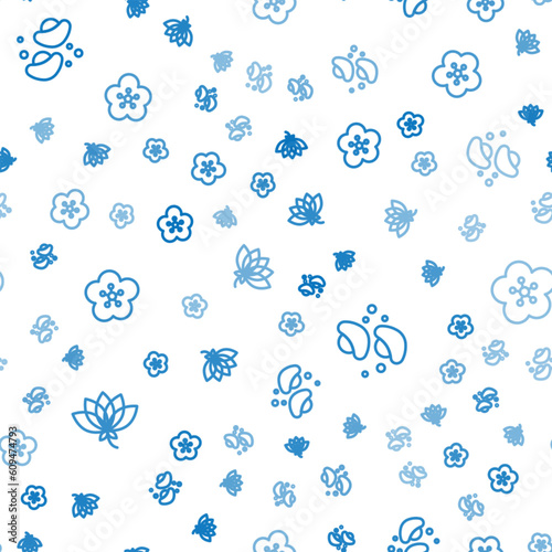 Set line Lotus flower  Chinese fortune cookie and on seamless pattern. Vector