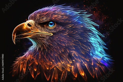 A colorful eagle on a black background generative ai