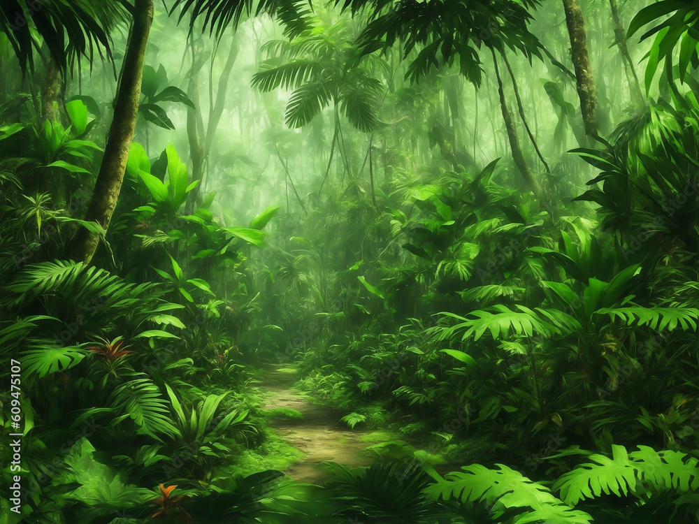 Green jungle background, Generative AI Illustration. Green jungle background, Generative AI Illustration.