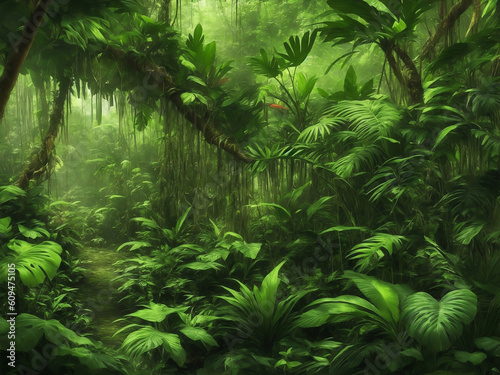 Green jungle background  Generative AI Illustration.