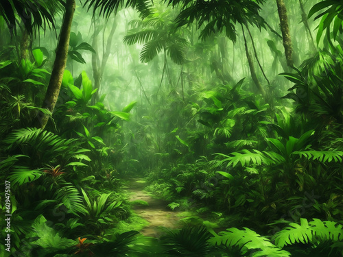 Green jungle background  Generative AI Illustration.