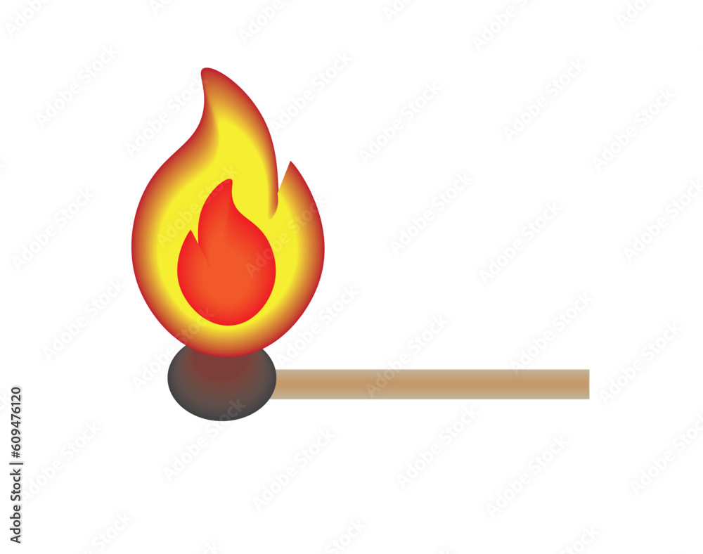 Vector illustration of a lit match on a white background