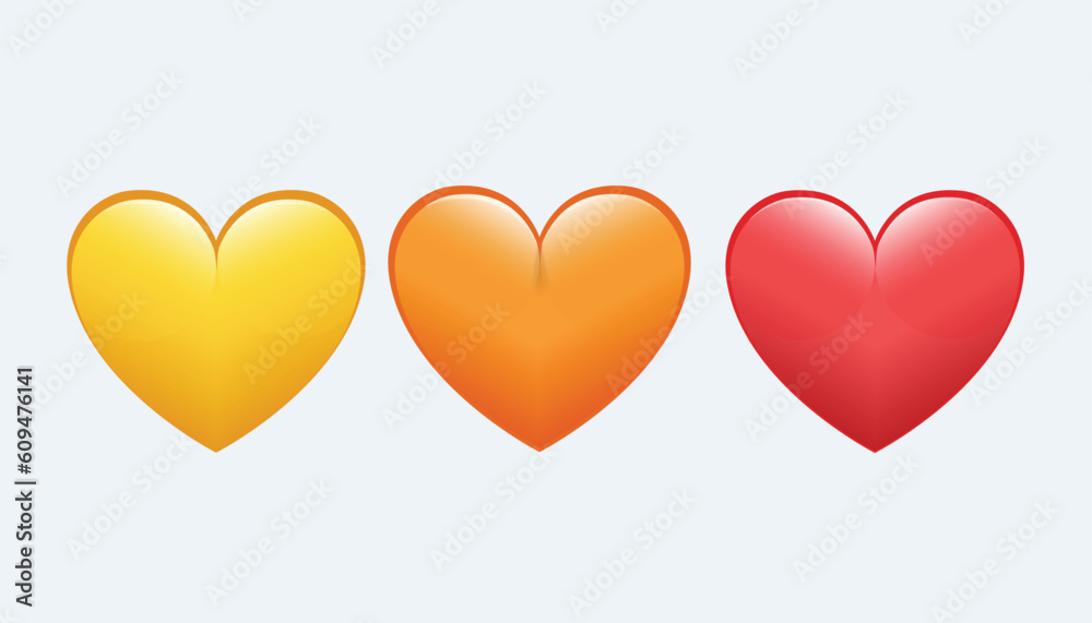 Iphone Whatsapp Heart Emojis set Isolated on White Background. Love symbol. red white yellow purple green blue black brown emoji. Valentine's day. love hearts collections