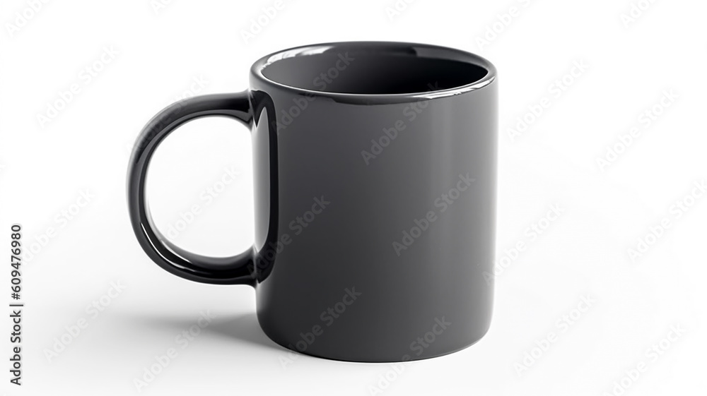 Black porcelain mug on gray background Black porcelain mug on gray background
