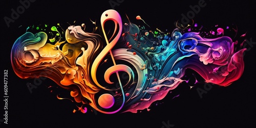 modern and abstract multicolor music background with fluid structure and clef, generative ai