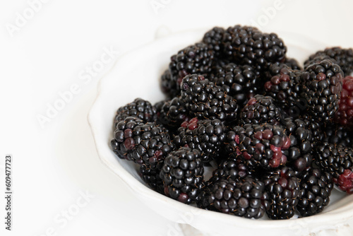 Close up organic blackberry on white background
