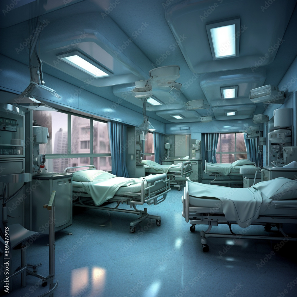 Emergency room in the hospital. Generative AI.