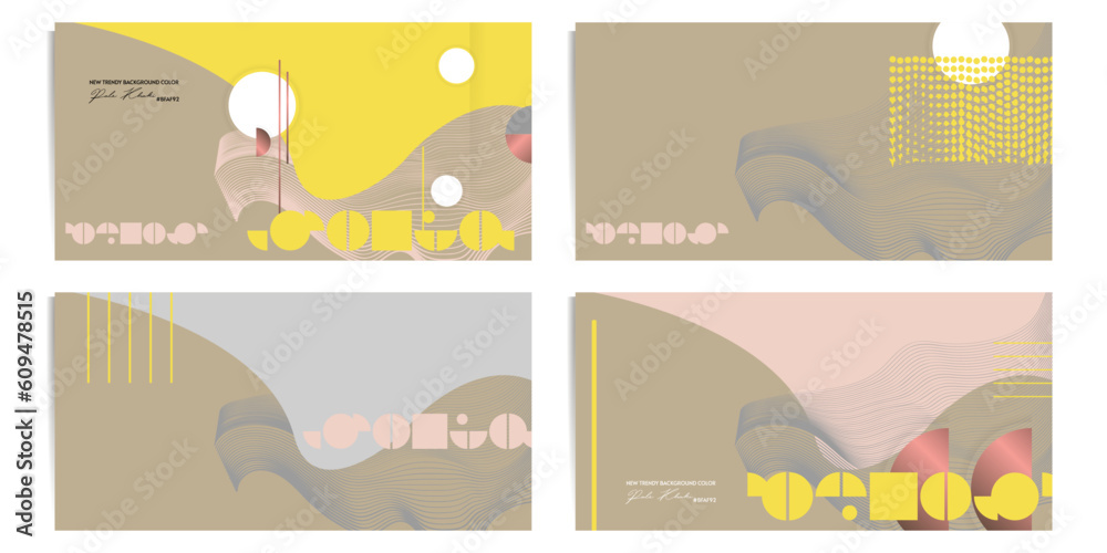 Set cards or banners Trend color Pale Khaki poster design Japanese style templates invitations to lines abstract background. Stock illustration artwork business style