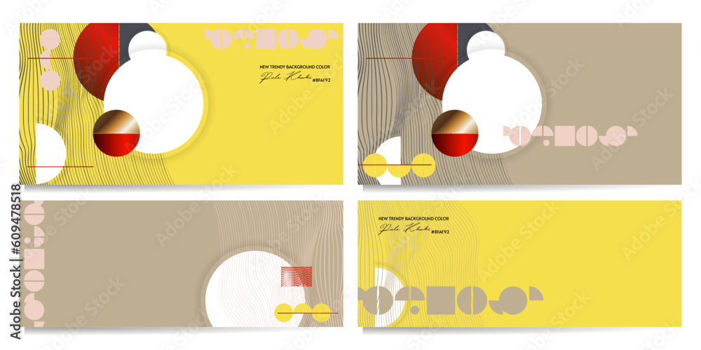 Set cards or banners Trend color Pale Khaki poster design Japanese style templates invitations to lines abstract background. Stock illustration artwork business style