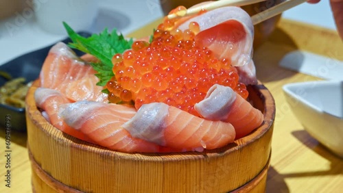 Kaisen-Don or fresh seafood rice bow in restaurant