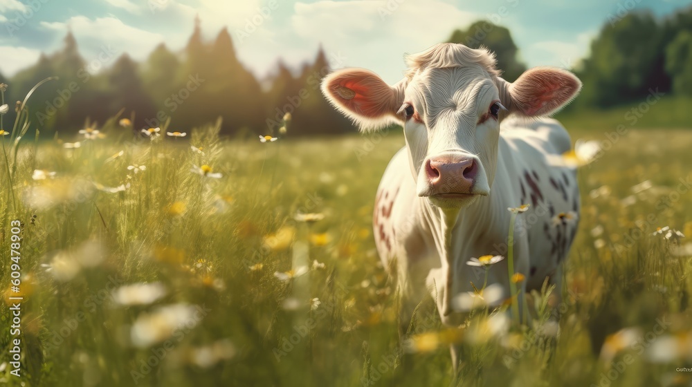 cute young cow in the field