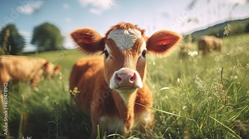 cute young cow in the field