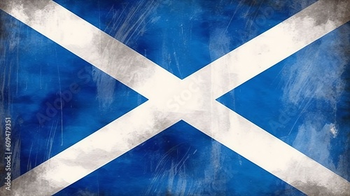 Scotland flag waving wind cloudy day at Loch Ness Highlands, Generative Ai