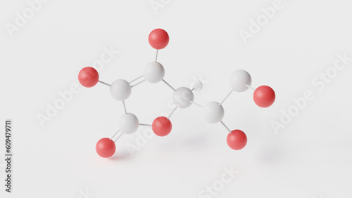 ascorbic acid molecule 3d, molecular structure, ball and stick model, structural chemical formula vitamin c