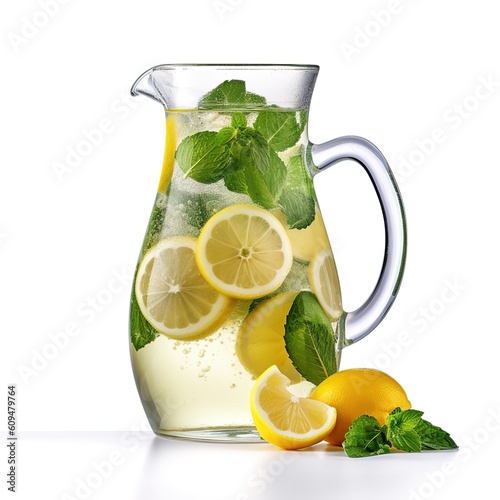 Juicy lemon and lime. Green and yellow. Lemon and lime on a white background. Refreshing lemonade with lemon mint and lime. Hot Summer. Cold drink.