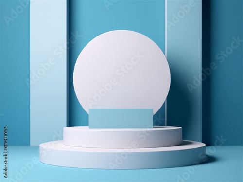 Mockup podium for product presentation, blue abstract geometry 3d render, 3d illustration