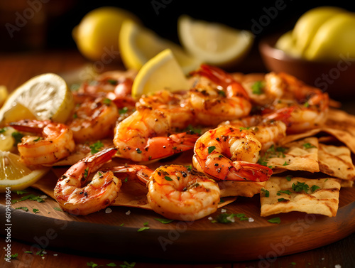 Shrimp with lemon and crackers 