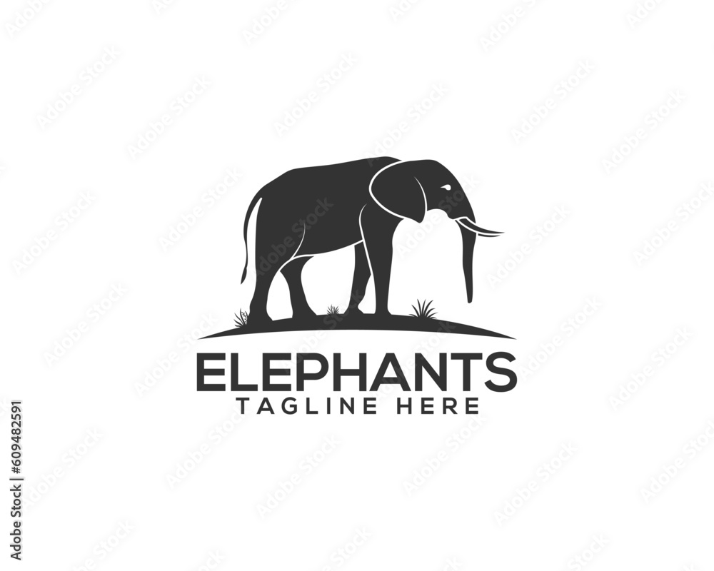 elephant wildlife and animal creative  silhouette vector logo design.