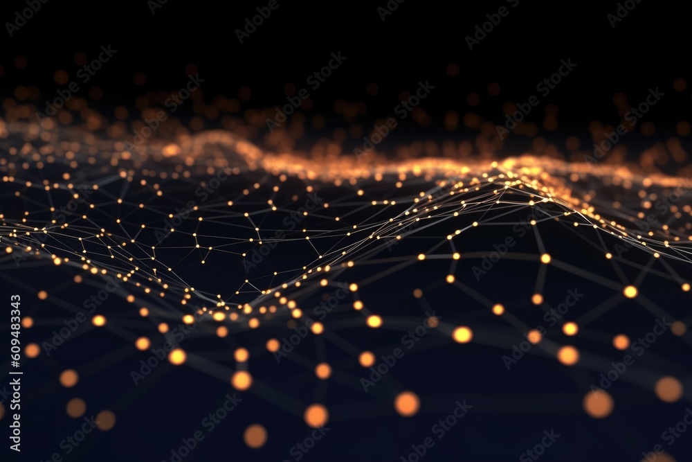 Abstract connected dots on a dark background. Big data digital code ...