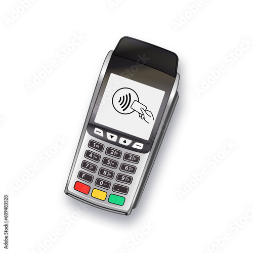 Payment machine. terminal Bank payment terminal design template, Mockup. Vector Realistic Silver isolated on white background