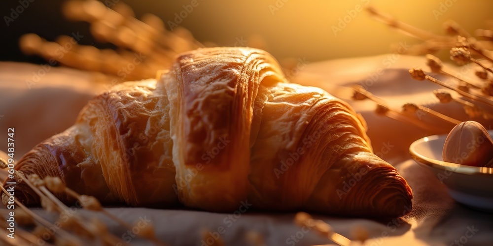 AI Generated. AI Generative. Fresh baked golden tasty traditional croissant. Graphic Art