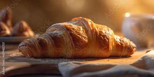 AI Generated. AI Generative. Fresh baked golden tasty traditional croissant. Graphic Art