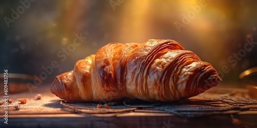 AI Generated. AI Generative. Fresh baked golden tasty traditional croissant. Graphic Art